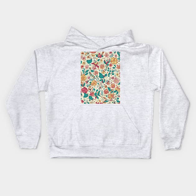 Floral Pattern Colorful Cartoon: Flourishing Cartoon Blossoms Kids Hoodie by FLRW